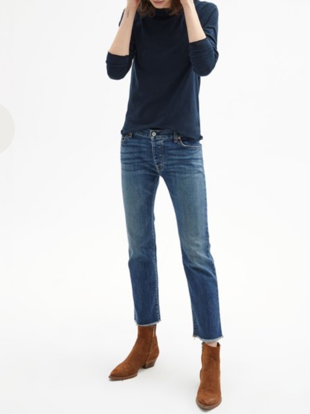 Nili Lotan Boyfriend Jeans Tribeca Wash Cotton Stretch Cropped Straight 29 USA - Picture 1 of 16